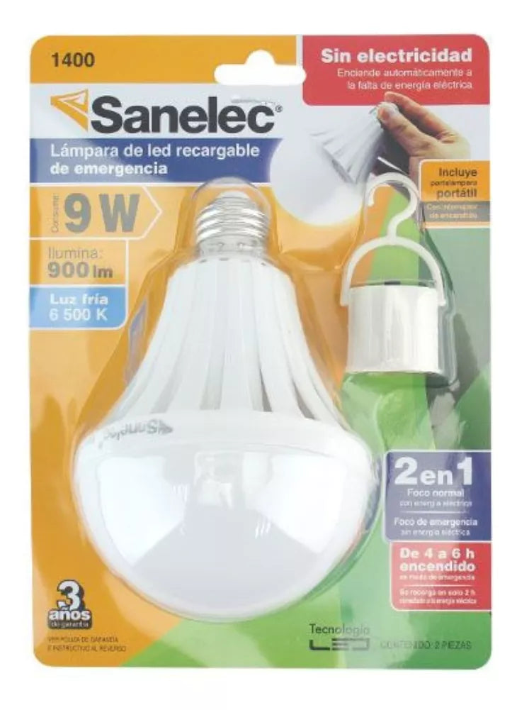 Foco Led Emergencia Sanelec 9w Recargable 6hrs Continuas Luz