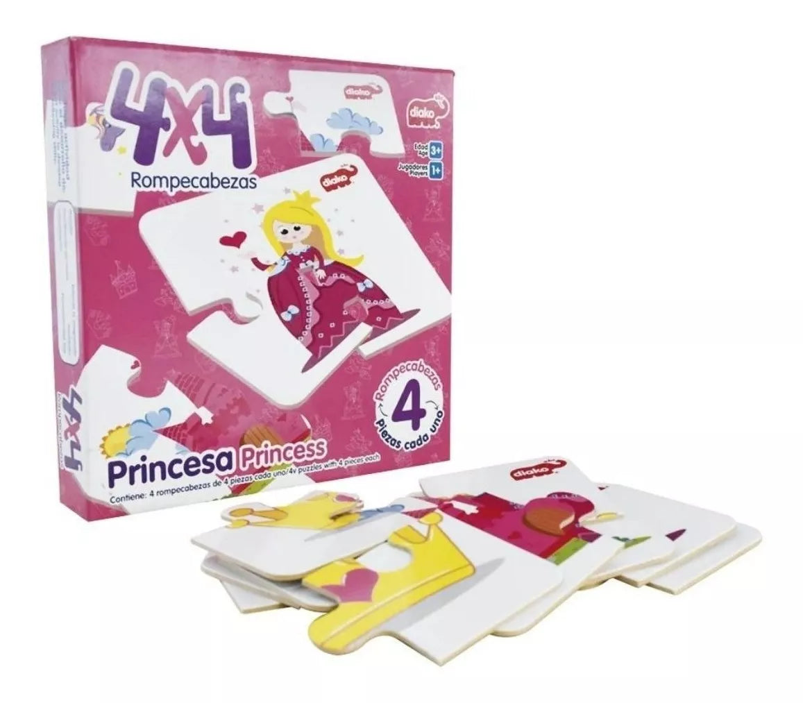 Primer Rompecabezas Infantil 4x4 De Princesa Diako Madera