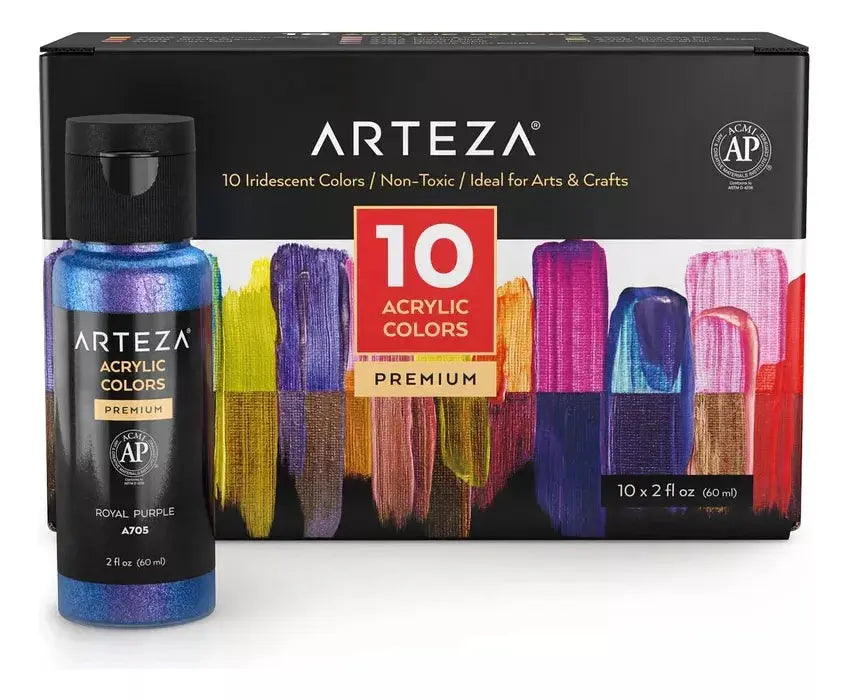 Set 10 Pinturas Arteza 60ml Acrílica Premium Manualidades - Coveme - empaque