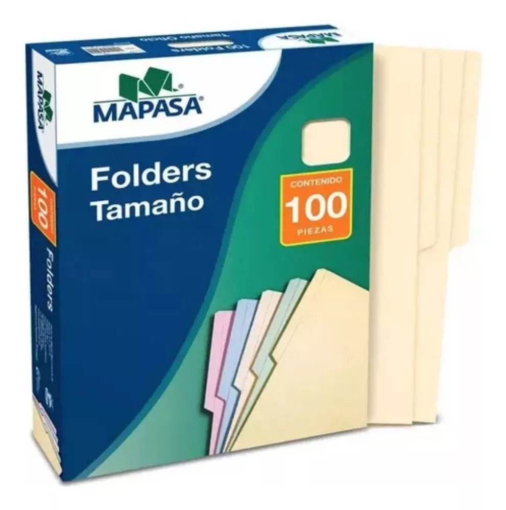 100 Folder Tamaño Carta Mapasa Color Crema 170g Oficina
