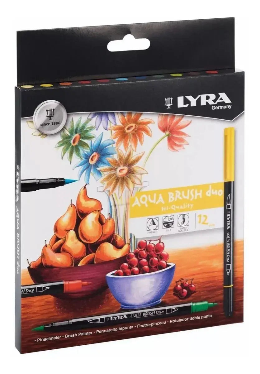 Marcadores Rotulador Plumón Doble Punta Lyra Aqua Brush 12 Piezas - lyra
