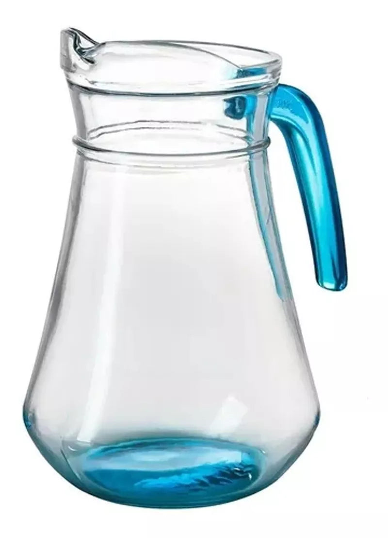 Juego Jarra + 4 Vasos De Vidrio Colores Set Agua Atomatizado