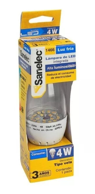 Foco Led 4w Sanelec Tipo Vela Luz Fria Base E27
