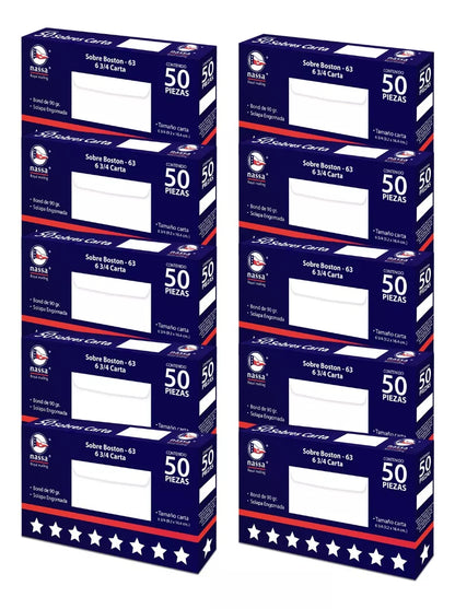 500 Sobres Correspondencia Nassa Blanco Carta 9.2 X 16.4cm