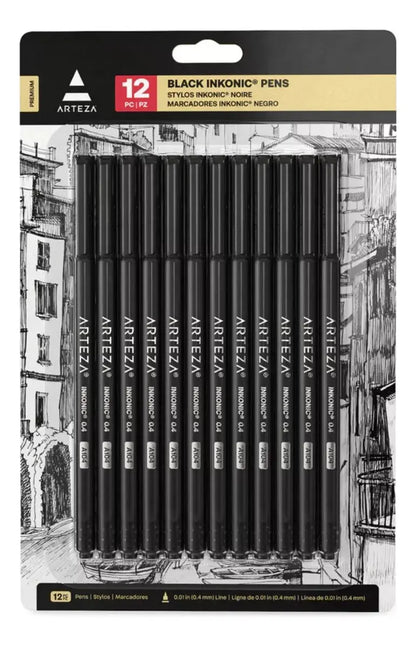 12 Boligrafos Fineliner Inkonic 0.4 Mm Color Negro Arteza - Marchante MX
