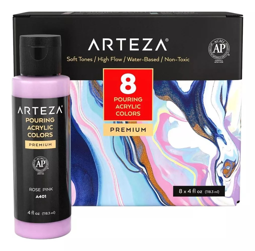 8 Pintura Acrílica Fluido Pouring Vertido 118ml Soft Arteza