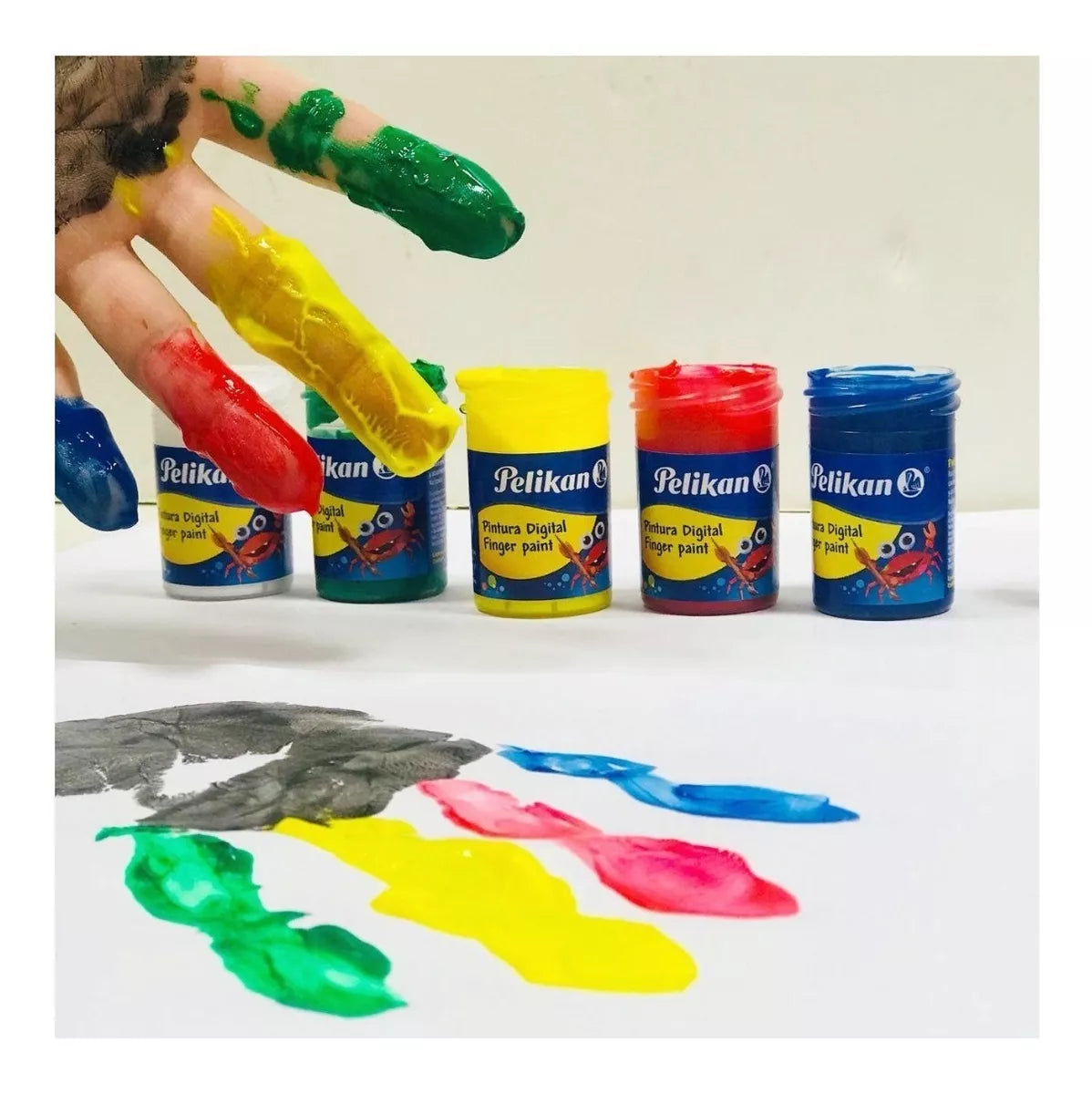 6 Pinturas Digital 25ml Pelikan Colores Escolar Dedos Niños