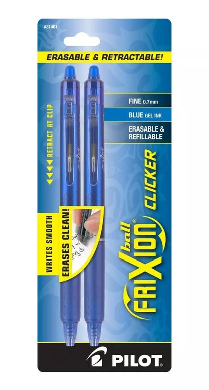 2 Plumas Pilot Frixion Clicker Retractil Tinta Borrable Gel
