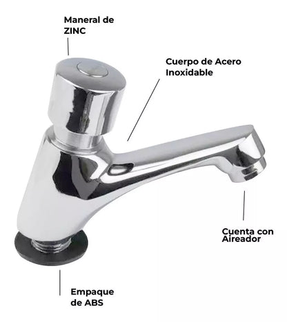 Llave Temporizadora Lavabo Meer Cromada Acero Inoxidable