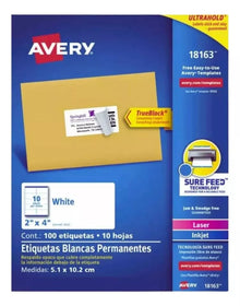 100 Etiquetas Adhesivas Blancas Avery Laser 5.1 X 10.2 Cm