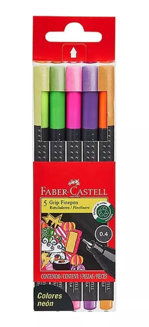 5 Rotuladores Faber Castell Neon Grip Finepen Punta Fina