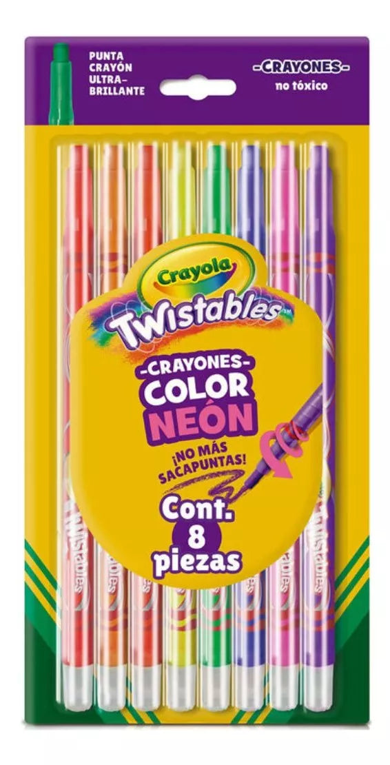 8 Crayones Twistables Extremos Colores Neon Largos Crayola