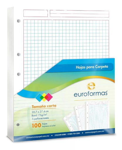 100 Hojas Carpeta Repuesto Euroforma Tamaño Carta 75g Elegir