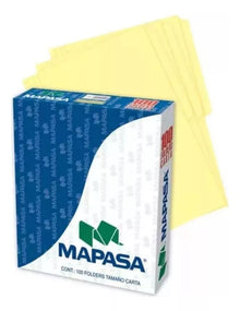 100 Folder Tamaño Carta Mapasa Color Canario Crema Oficina
