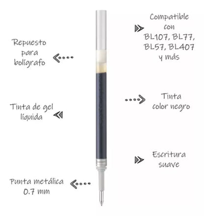 2 Repuesto Bolígrafo Pentel Energel Tinta Gel Punta 0.5mm