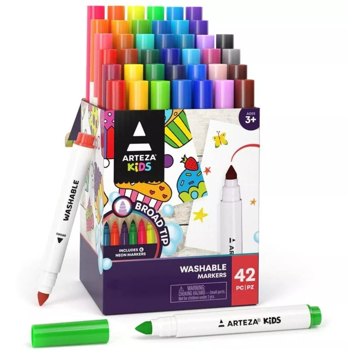 42 Plumones Niños Marcador Dibujo Punta Ancha Lavable Arteza