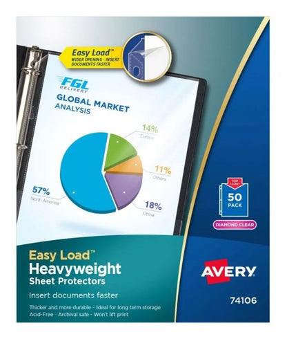 50 Protectores Hojas Grueso Cristalino Avery Tamaño Carta