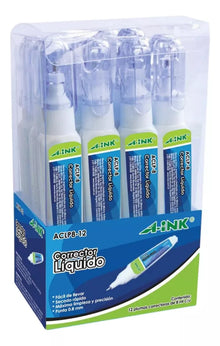 12pz Corrector Liquido 8ml A-ink Tipo Pluma Punta 0.8m