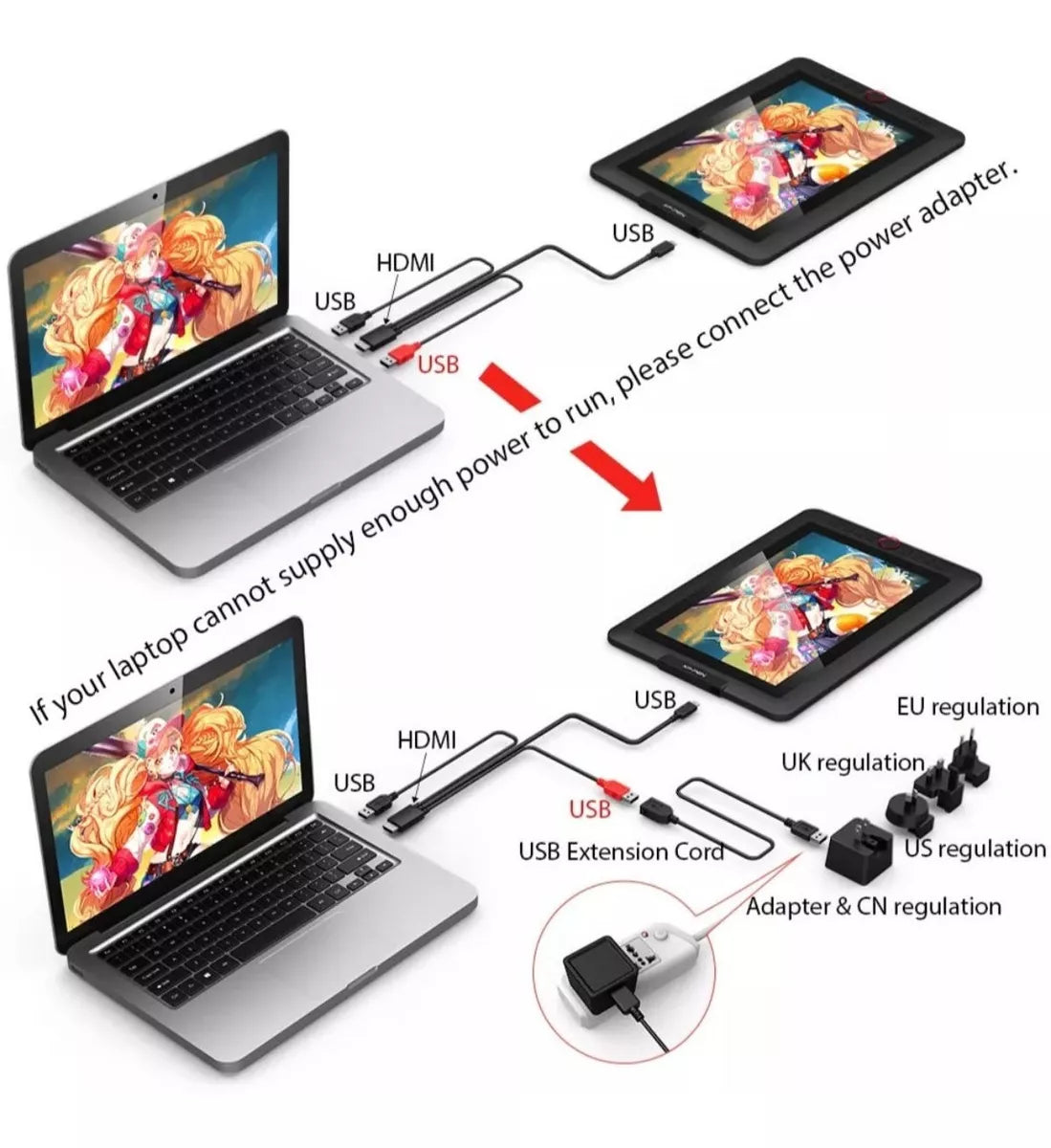 Cable Cargador Xp-pen Spe40 3en1 Tipo C Usb Tableta Artist