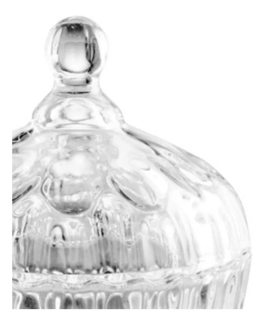 Azucarera Dulcero Bombonera Vidrio Cristal Labrado Tapa