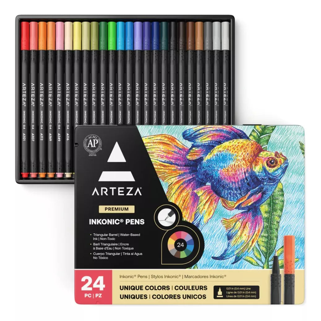 24 Boligrafos Fineliner Inkonic 0.4 Mm Colores Arteza