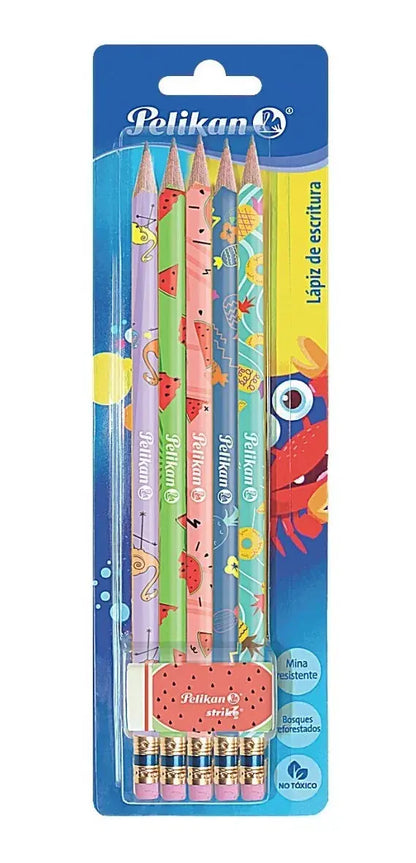 Kit Goma 5 Lápices Grafito Triangular 2HB Pelikan - Pelikan - detalle