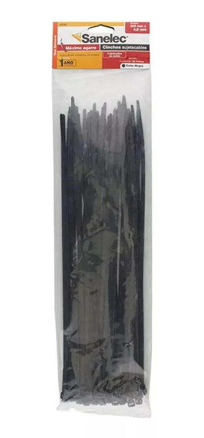 5 Bolsas Cincho Plastico Santul 4.8mm X 300mm Negro 250 Pzs - Sanelec - vista lateral