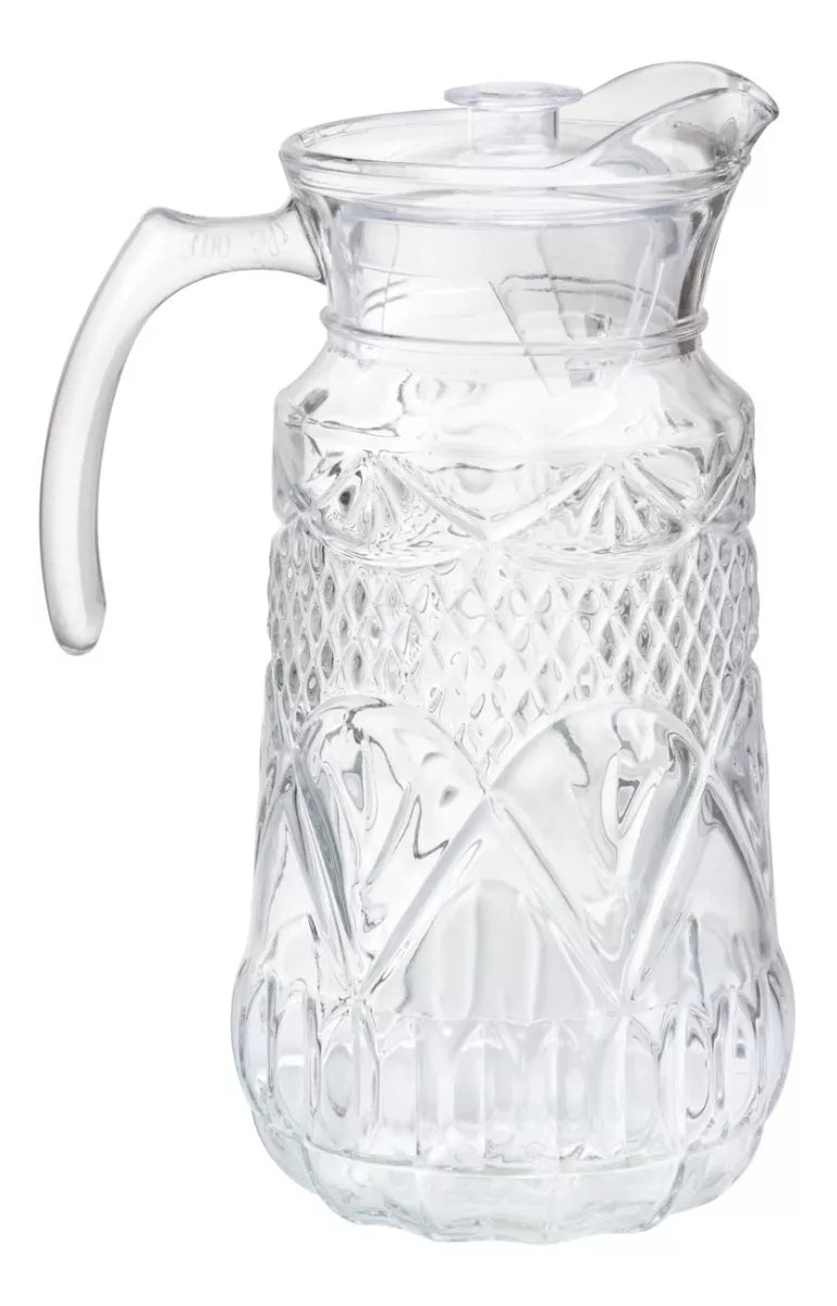 Jarra Vidrio Grueso Arcadia 1.6 L C/tapa Agua Cristal Fina
