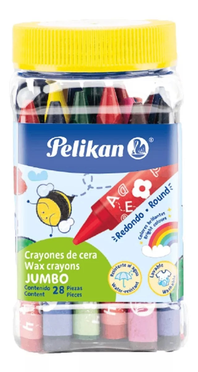 28 Crayones Redondos Cera Jumbo Bote Pelicrayones Pelikan