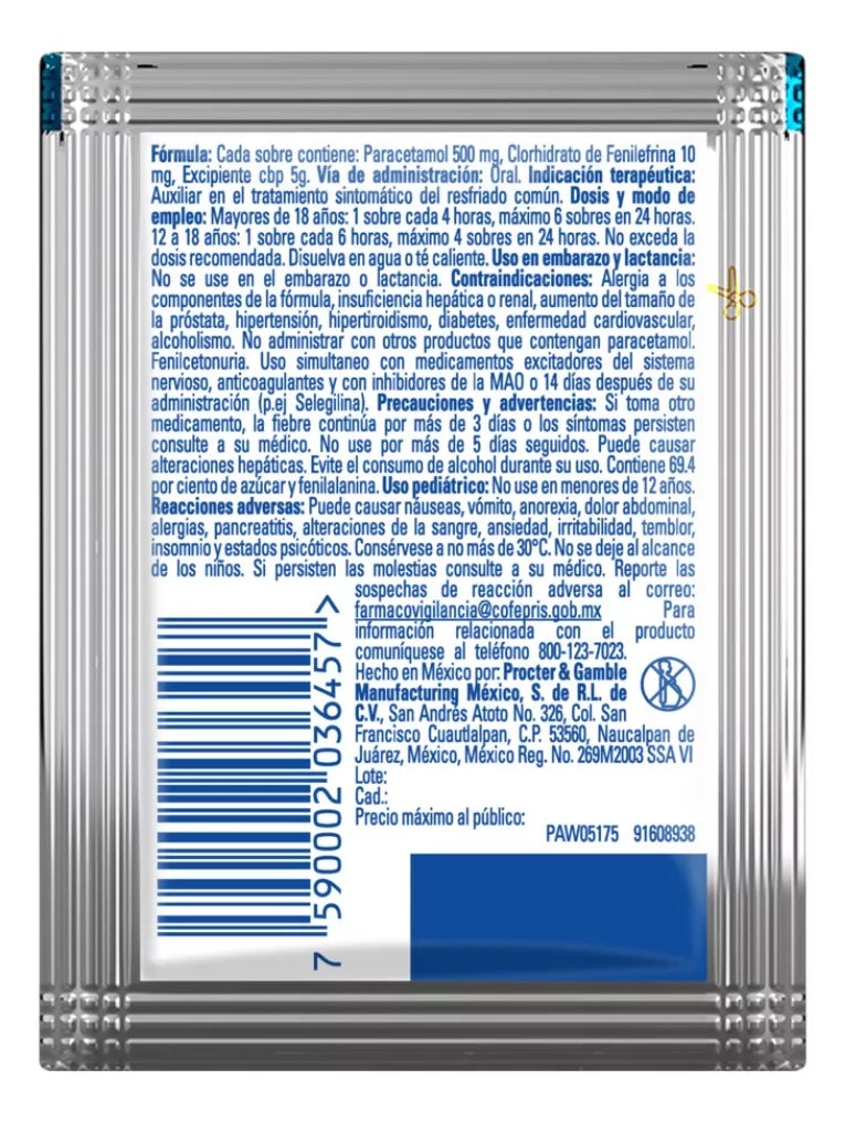 Vick Pyrena Auxiliar Antigripal Sabor Miel Y Limón 5 Sobres