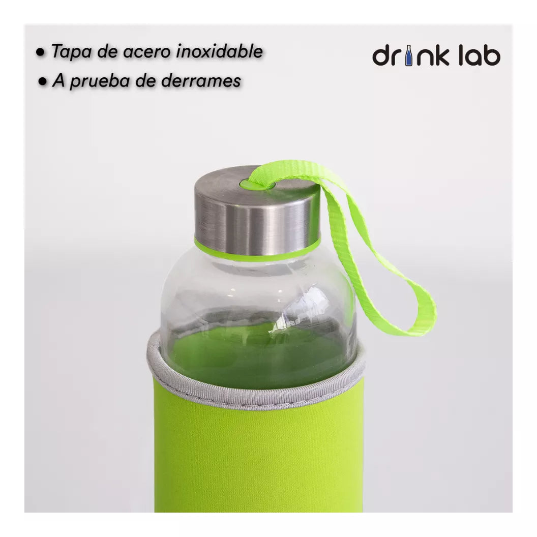 Botella Vidrio Funda Neopreno Agua Sport 600 Ml Resistente