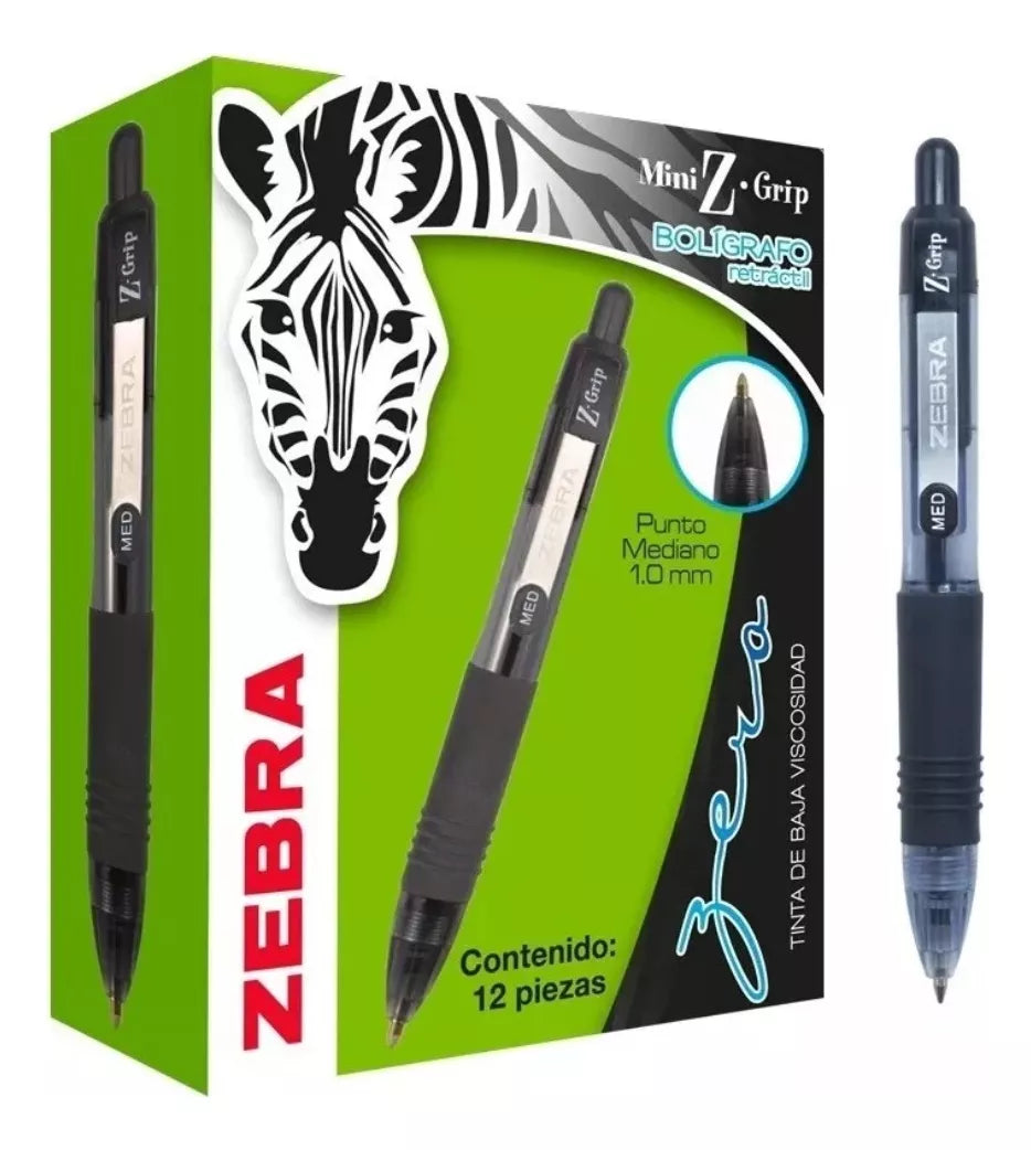 12 Plumas Zebra Mini Z-grip Boligrafo Retractil Medio 1.0mm