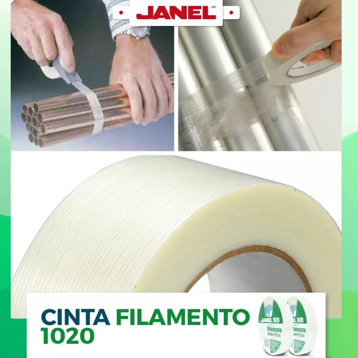 Rollo Cinta Filamento Mono Direccional 18mmx50m Janel - Janel - vista trasera