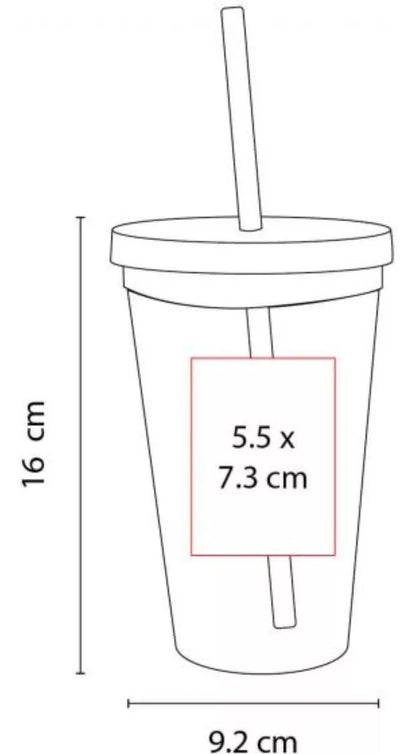 Vaso Doble Pared Transparente Tapa Popote Plastico 500ml