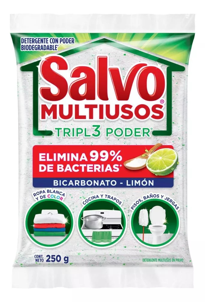 Salvo Multiusos Detergente En Polvo Triple Poder Accion 250g