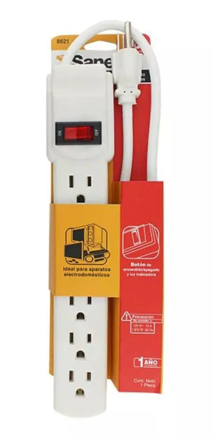 Multicontacto Sanelec 6 Entradas Luz Indicadora Cable 45cm - Sanelec - detalle