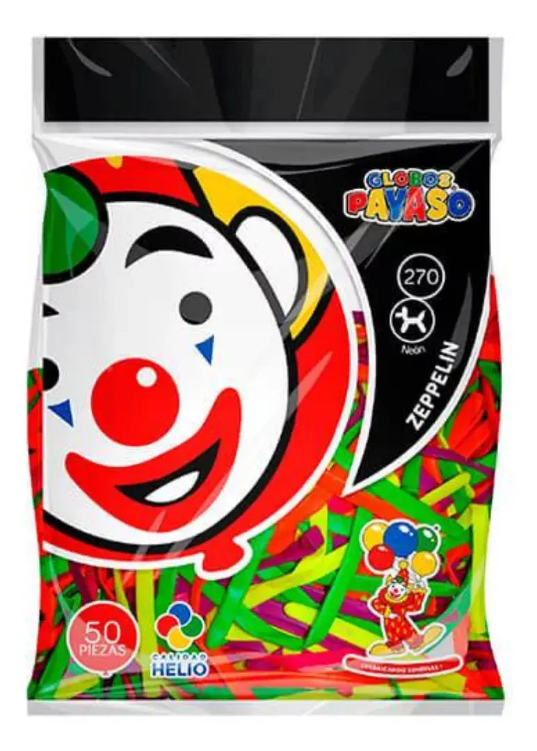 50pz Globos Payaso Surtido-zeppelin-neon N° 270 Fiestas - GLOBO PAYASO - detalle