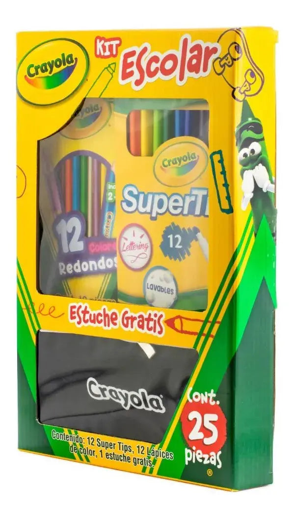 Kit Escolar Crayola 12 Supertips + 12 Lapiz Color + 1 Estuche - Marchante MX
