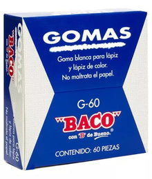 60 Gomas Blanca Plástica Baco Borrador Escolar Lápiz G60
