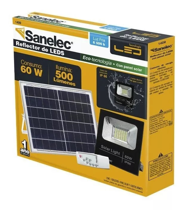 Reflector Solar Led Sanelec 60w Control Remoto Exteriores - Marchante MX