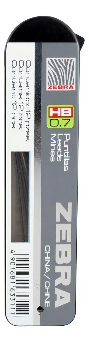 12 Piezas Puntillas Zebra Grafito Hb 0.7mm Caja Portaminas - Marchante MX