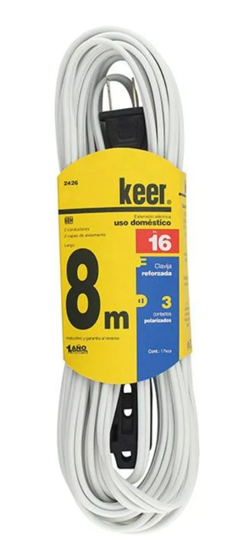 Extensión Blanca Contactos Polarizados 8m Keer Uso General