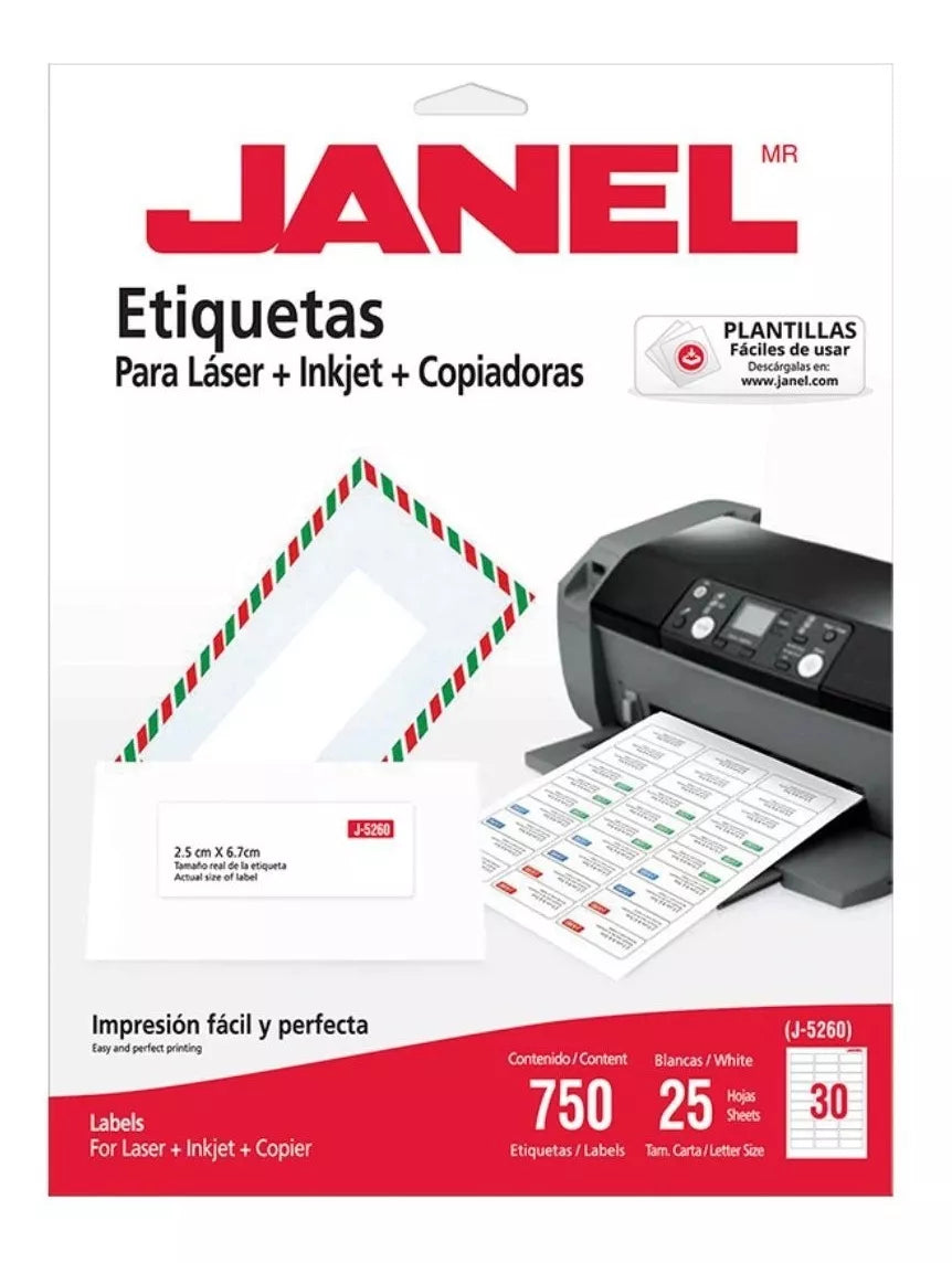 Etiquetas Láser Janel Adherible Impresora Papel Inkjet - MarchanteMX