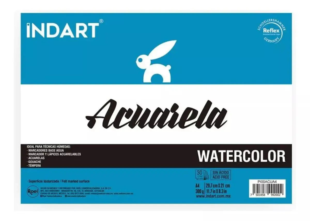 Block Acuarela 30 Hojas Indart Watercolor A4 21 X 29.7cm - Indart