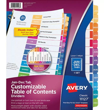 Separador Prediseñado Avery Pestañas Multicolor Mensual - Marchante MX