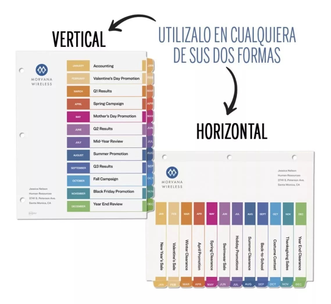 Separador Prediseñado Avery Pestañas Multicolor Mensual - Marchante MX