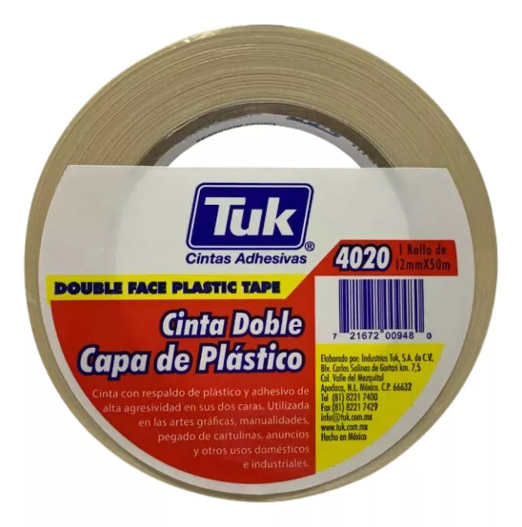 Cinta Doble Capa Poliester 4020 Tuk 12mm X 50m Uso General