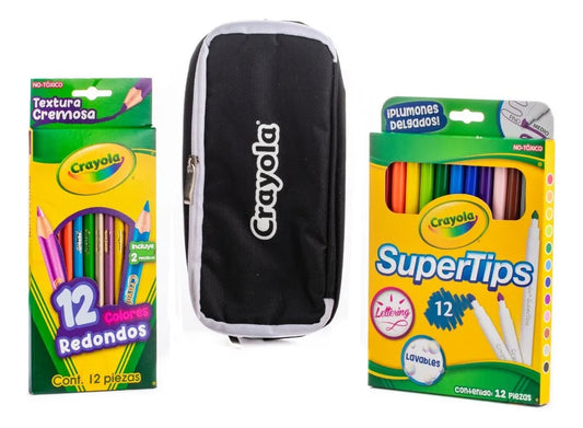 Kit Escolar Crayola 12 Supertips + 12 Lapiz Color + 1 Estuche