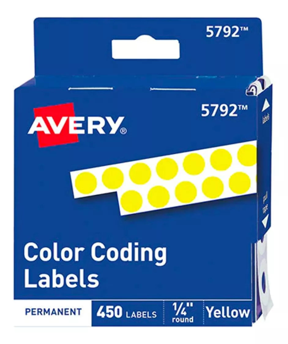450 Etiquetas Redonda Avery Circular 6mm Permanente Codigo Color Amarillo
