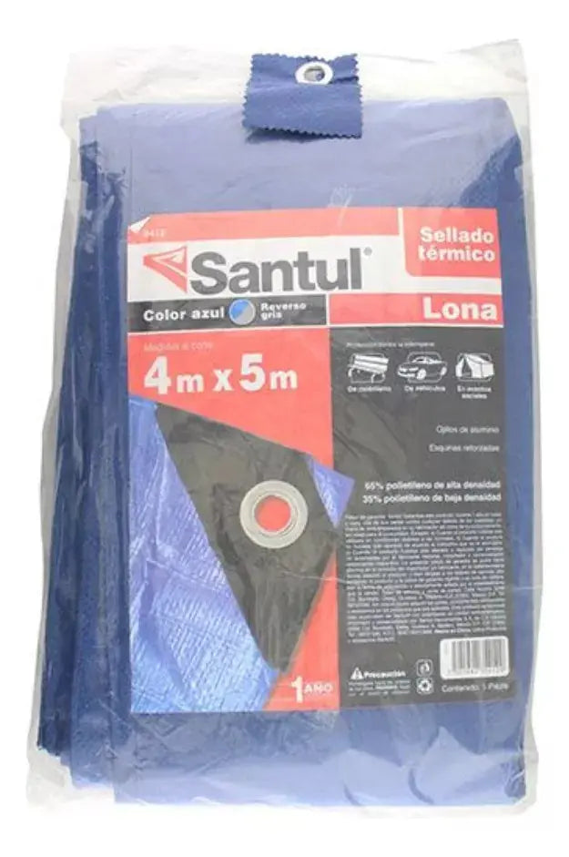 Lona Uso Ligero Reforzada Santul Polietileno 4x5m Azul - Santul - vista lateral